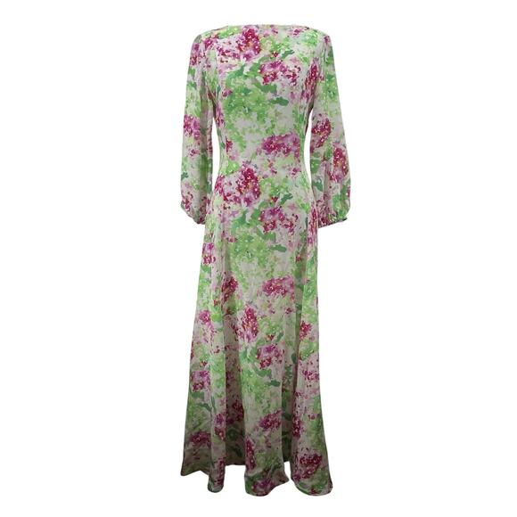 Catherine Prevost Size Small Silk Floral Maxi Dress Purple Green Watercolor Gown - Picture 1 of 9